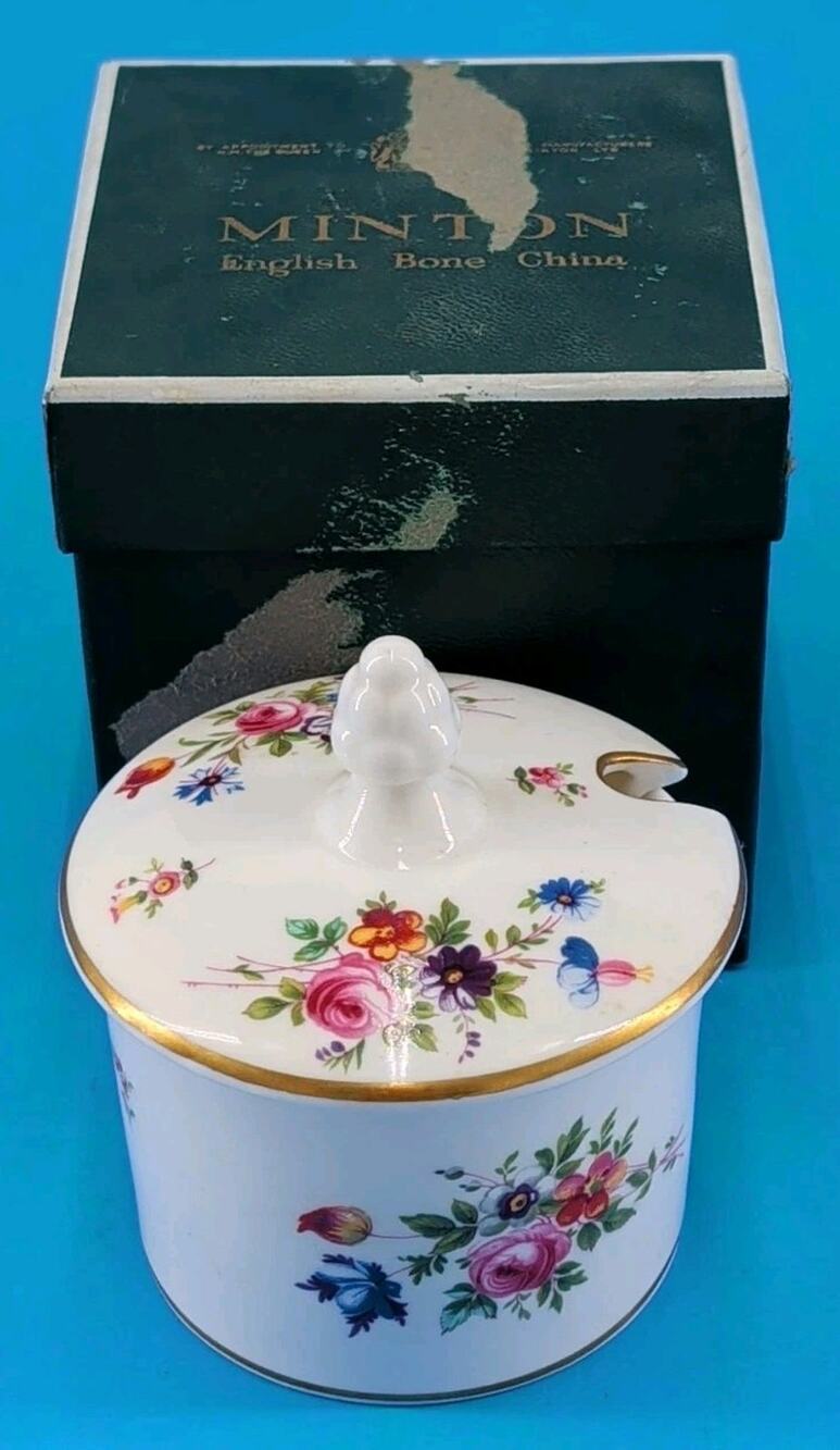 Minton Bone China Jam Jelly Mustard Jar Pot with Lid original box Marlow Pattern